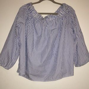 Off the Should Blue and White Striped Shirt